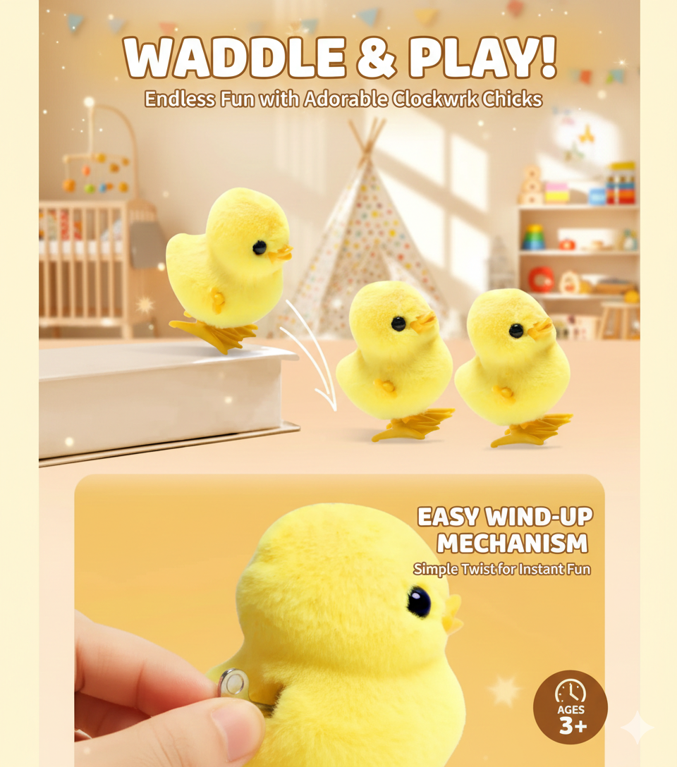 "Hop into Fun! 🐥 2Pcs Super Cute Wind-Up Jumping Chicks & Ducks | Fluffy & Realistic Holiday Surprise"