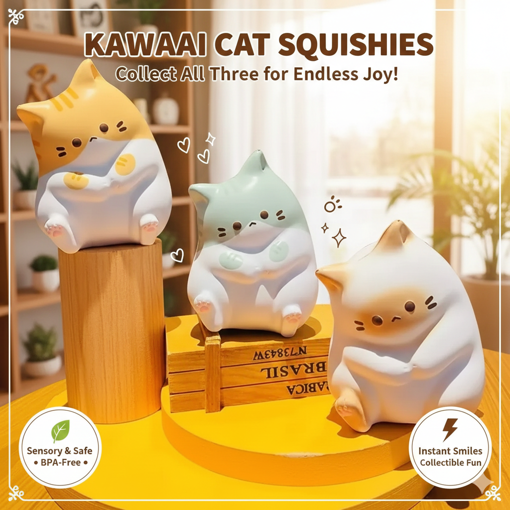 Kawaii Cat Squishy Stress Relief Toy - Jumbo Slow Rising Squeeze Kitten - Ultra-Soft Sensory Antistress Ball for Kids & Adults - Cute Animal Desk Ornament & Fidget Toy