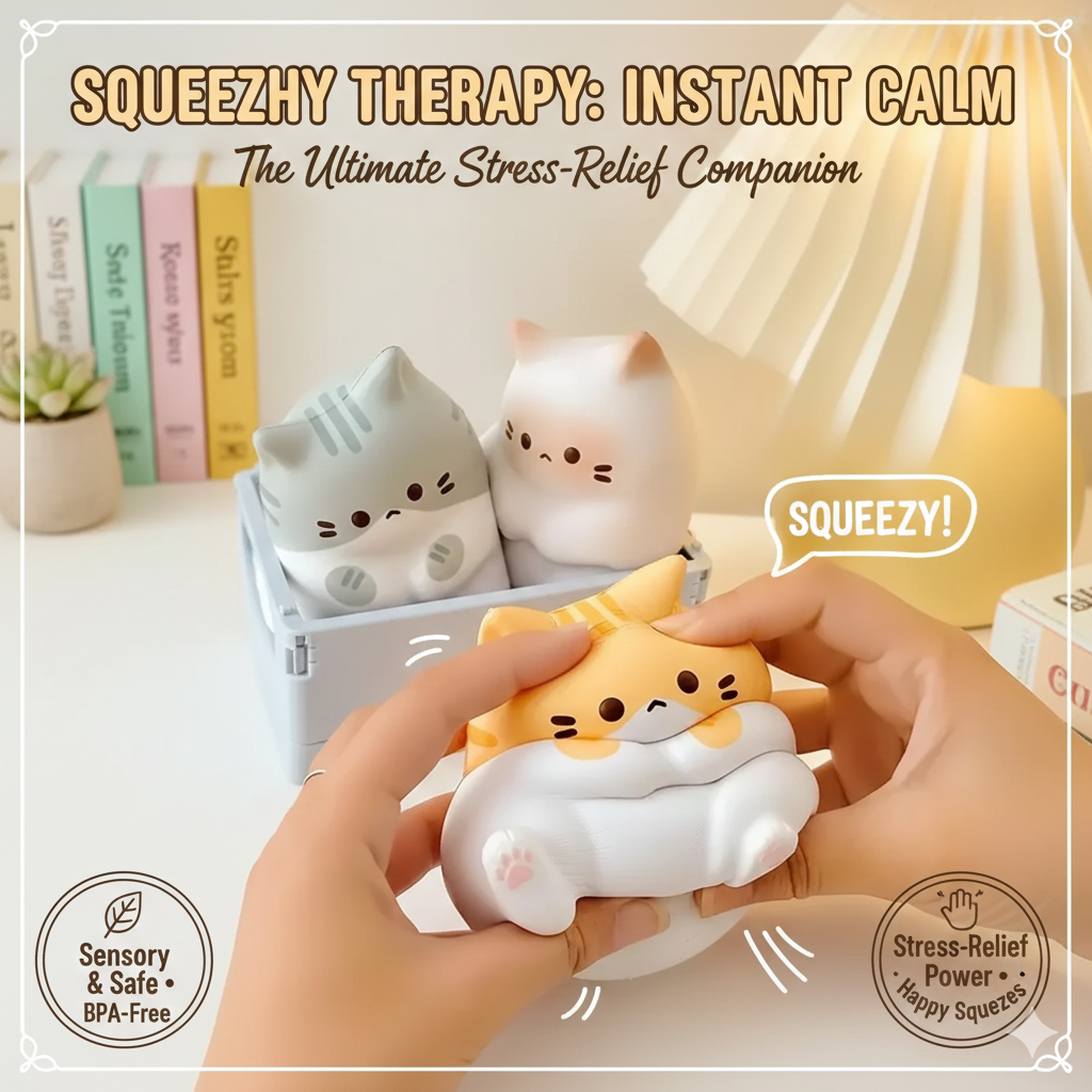 Kawaii Cat Squishy Stress Relief Toy - Jumbo Slow Rising Squeeze Kitten - Ultra-Soft Sensory Antistress Ball for Kids & Adults - Cute Animal Desk Ornament & Fidget Toy