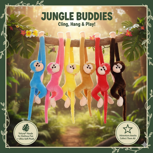 Long Arm Hanging Monkey Plush Toy - Cute Banana Monkey Stuffed Animal with Velcro Hands - Soft Anti-Collision Wall Protector Doll - Nursery Decor & Creative Gift for Kids