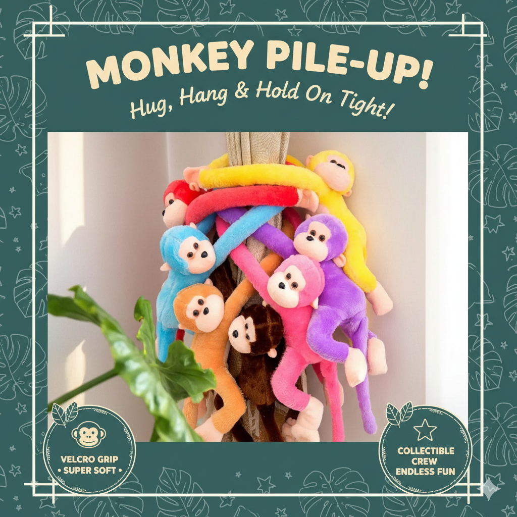 Long Arm Hanging Monkey Plush Toy - Cute Banana Monkey Stuffed Animal with Velcro Hands - Soft Anti-Collision Wall Protector Doll - Nursery Decor & Creative Gift for Kids