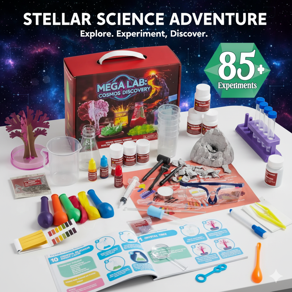 Mega Science Kit for Kids - 85+ STEM Educational Experiments - Fun & Safe Science Gifts for Boys & Girls Ages 6-12 | Chemistry, Physics, Biology Lab Set
