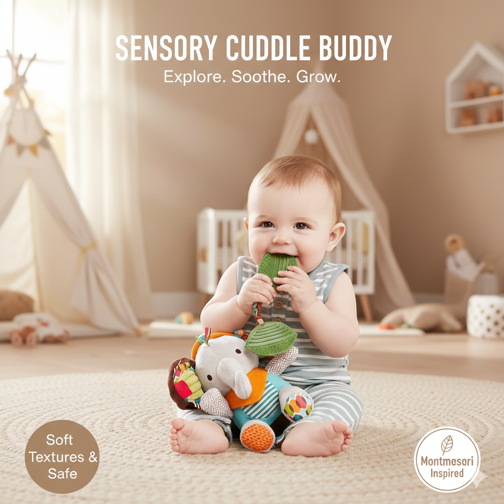 Montessori Sensory Plush Baby Toy - Soft Animal Hanging Stroller Toy for Newborns - Infant Visual & Auditory Development Pendant - Early Learning Activity Toy for Boys & Girls 0-12 Months