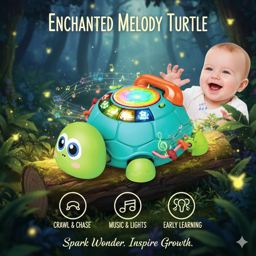 Musical Crawling Turtle Toy for Babies 6-12-18 Months - Interactive Light-Up Learning Toy with Sound - Motor Skills Development Toddler Toy - Ideal First Birthday Gift for Boys & Girls