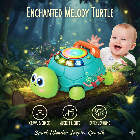 Musical Crawling Turtle Toy for Babies 6-12-18 Months - Interactive Light-Up Learning Toy with Sound - Motor Skills Development Toddler Toy - Ideal First Birthday Gift for Boys & Girls