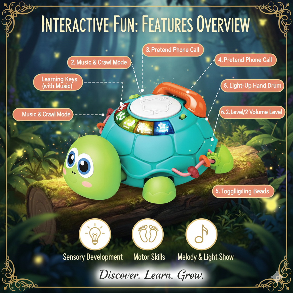 Musical Crawling Turtle Toy for Babies 6-12-18 Months - Interactive Light-Up Learning Toy with Sound - Motor Skills Development Toddler Toy - Ideal First Birthday Gift for Boys & Girls