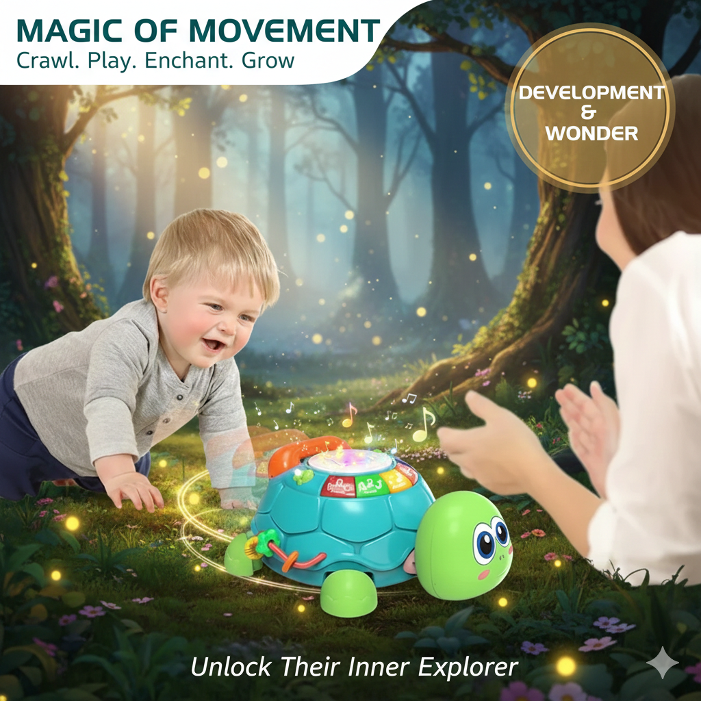 Musical Crawling Turtle Toy for Babies 6-12-18 Months - Interactive Light-Up Learning Toy with Sound - Motor Skills Development Toddler Toy - Ideal First Birthday Gift for Boys & Girls