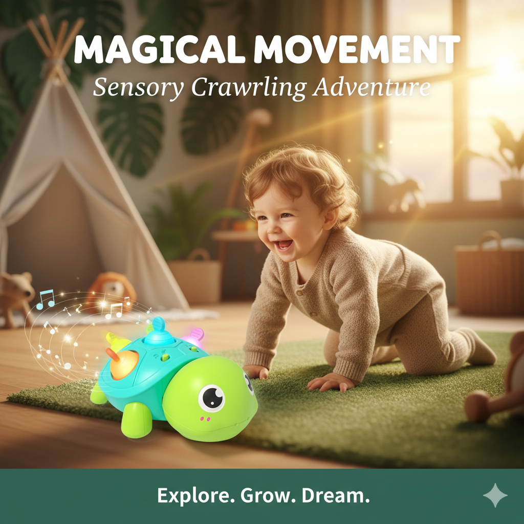 Musical Crawling Turtle Toy for Babies 6-12-18 Months - Interactive Light-Up Learning Toy with Sound - Motor Skills Development Toddler Toy - Ideal First Birthday Gift for Boys & Girls