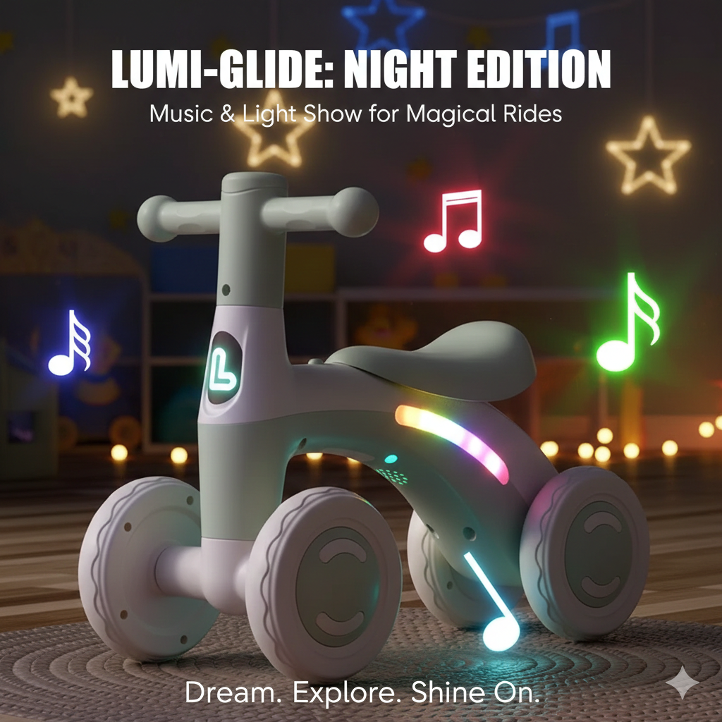 Premium Baby Silent Walker Bike - Safe 4-Wheel Training Ride-On - Aesthetic Toddler Balancing Glider for 12-36 Months - Durable & Lightweight First Ride-On Gift