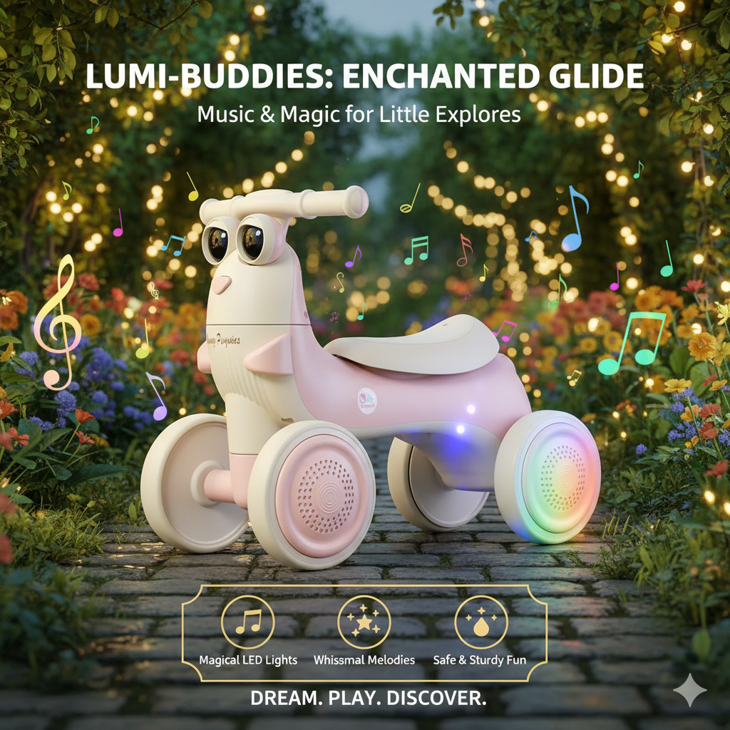 Premium Baby Silent Walker Bike - Safe 4-Wheel Training Ride-On - Aesthetic Toddler Balancing Glider for 12-36 Months - Durable & Lightweight First Ride-On Gift