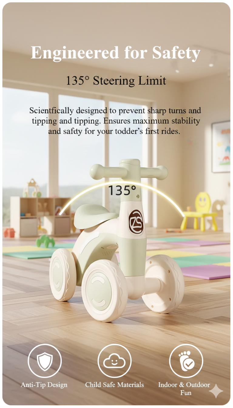 Premium Baby Silent Walker Bike - Safe 4-Wheel Training Ride-On - Aesthetic Toddler Balancing Glider for 12-36 Months - Durable & Lightweight First Ride-On Gift