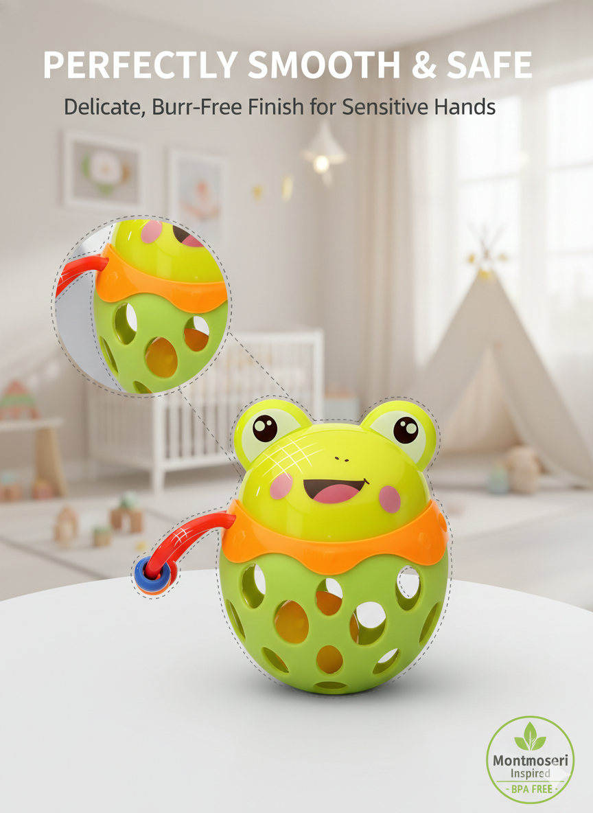 Soft Silicone Baby Rattle & Teether Ball - Sensory Grasping Toy for Infants 0-12 Months - Easy-to-Hold Cartoon Animal Hand Bell - BPA-Free Teething Toy for Newborns Boys & Girls
