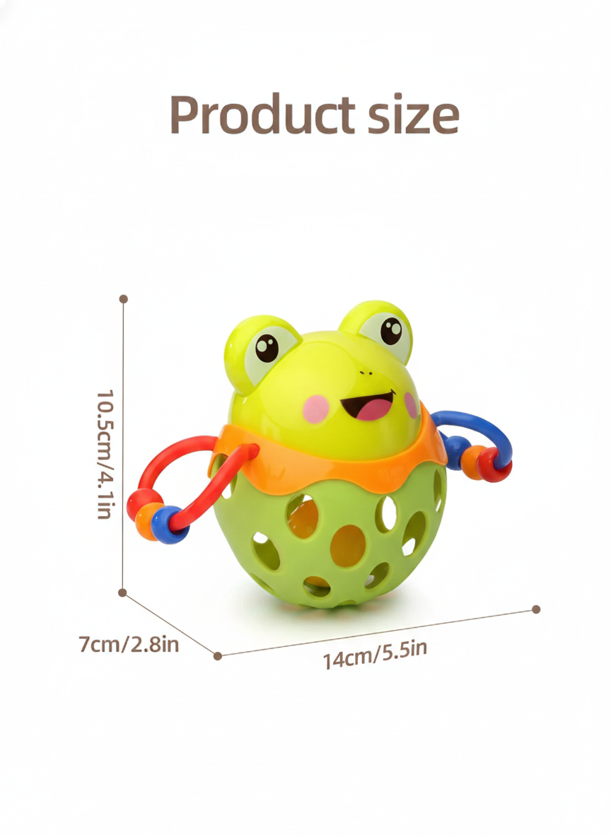 Soft Silicone Baby Rattle & Teether Ball - Sensory Grasping Toy for Infants 0-12 Months - Easy-to-Hold Cartoon Animal Hand Bell - BPA-Free Teething Toy for Newborns Boys & Girls
